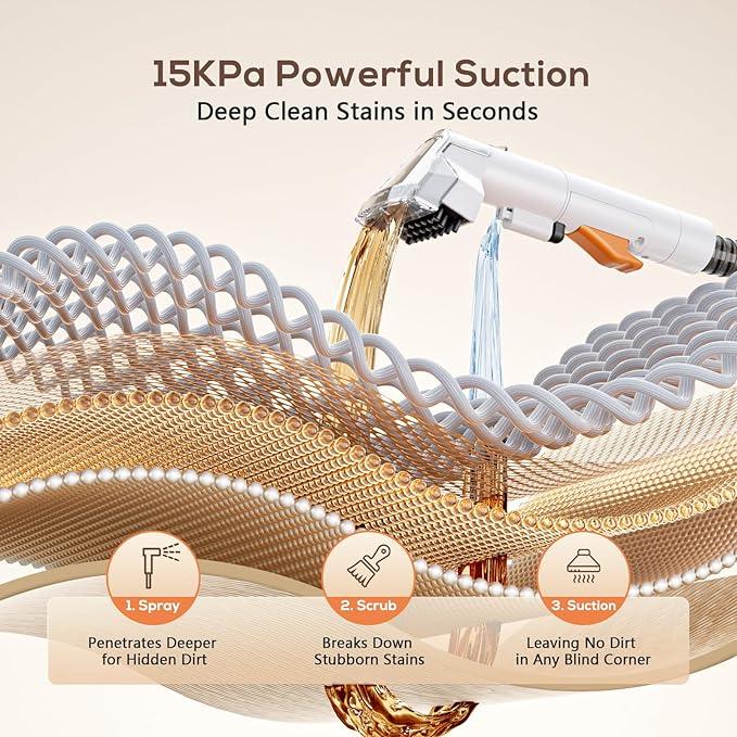 Portable Carpet & Upholstery Cleaner Machine, 15Kpa Powerful Suction & Couch Cleaner Machine, Deep Stain Cleaning for Carpet, Car, Pets, Stairs, Sofa with Self-Cleaning Tool - NeatNest