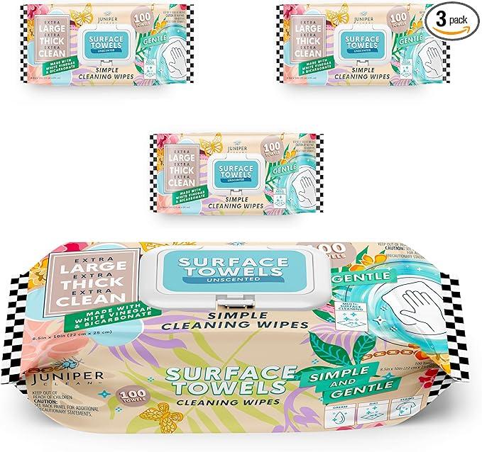 3 Packs Surface Cleaning Wipes Bleach Free, Thick & Large Dispose, All-Purpose Cleaner for Bathroom, Kitchen, Office, 100 Count Soft Flow, Biodegradable, No Scent - NeatNest
