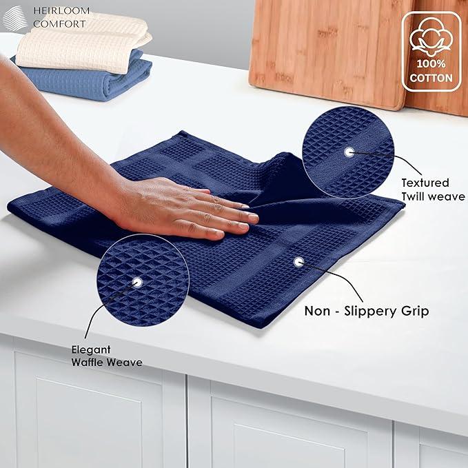 12 Pack Multi Color Waffle Weave Kitchen Towels, 16x26 Inch, 100% Cotton, Super Absorbent, Quick Dry, Hand Towels for Drying Dishes, Cleaning, Durable - Sky Blue, Ivory, Indigo Blue - NeatNest
