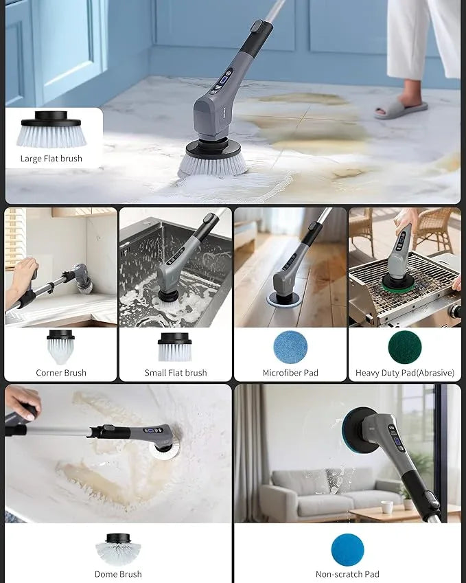 MR.SIGA Electric Spin Scrubber, Cordless Cleaning Brush, Shower Scrubber with 7 Replaceable Brush Head, Waterproof Bathroom Power Scrubber for Kitchen and Bathroom Cleaning - NeatNest