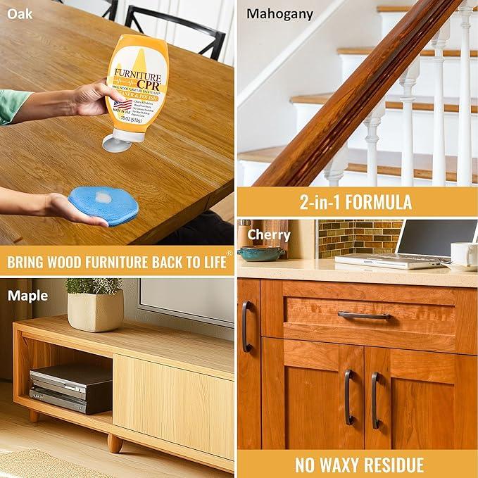 Furniture CPR Wood Furniture Cleaners & Polish 18oz-Cabinet Cleaner for Woods Paneling, Doors, Natural Furniture Polish And Wood Floor Cleaner (18 Ounce (Pack of 2)) - NeatNest