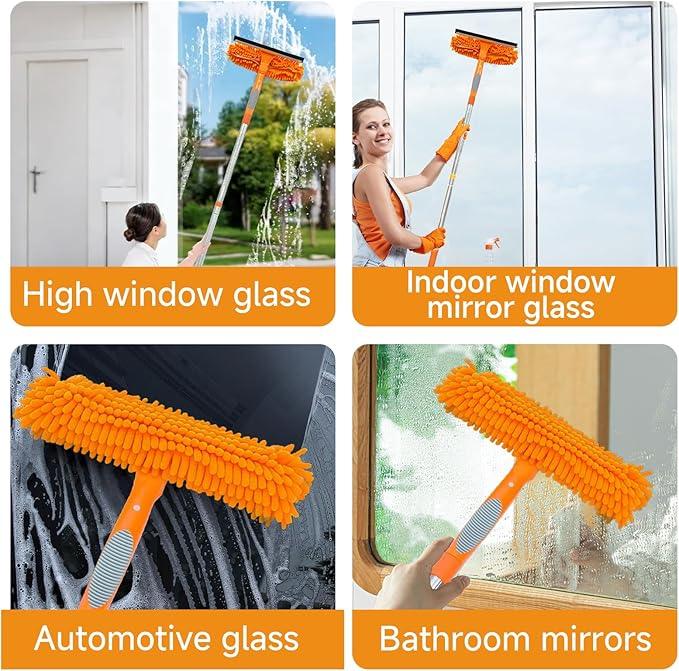 67" Squeegee Window Cleaner 2 in 1 Rotatable Window Cleaning Tool Kit with Extension Pole, Window Washing Equipment with Bendable Head for Indoor & Outdoor High Windows and Car Glass - NeatNest