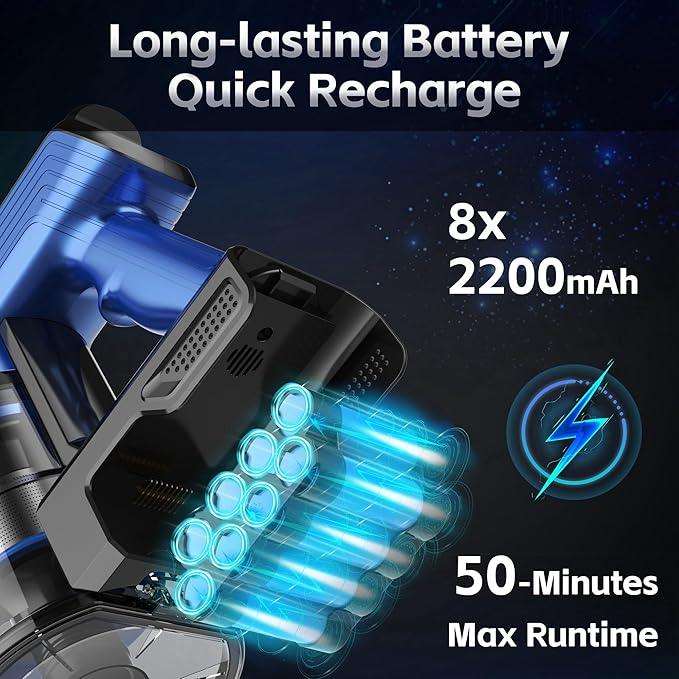 Cordless Vacuum Cleaner for Home, 45Kpa Lightweight Stick Vacuum with Powerful Suction, Rechargeable Battery Up to 50mins, Handheld Vacuum Cleaners for Carpets, Pet Hair，Hardwood Floors - Blue - NeatNest