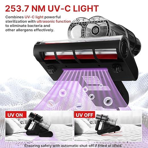 Shop-Vac Mattress Vacuum Cleaner, 14KPa Powerful Bed Vacuum with 253.7nm UV-C Light, 36960 RPM/Min Tapping, HEPA Filter & Ultrasonic, Dual Cup Filtration, for Bed, Sofa, Couch, 400W, 15.4 ft Corded - NeatNest
