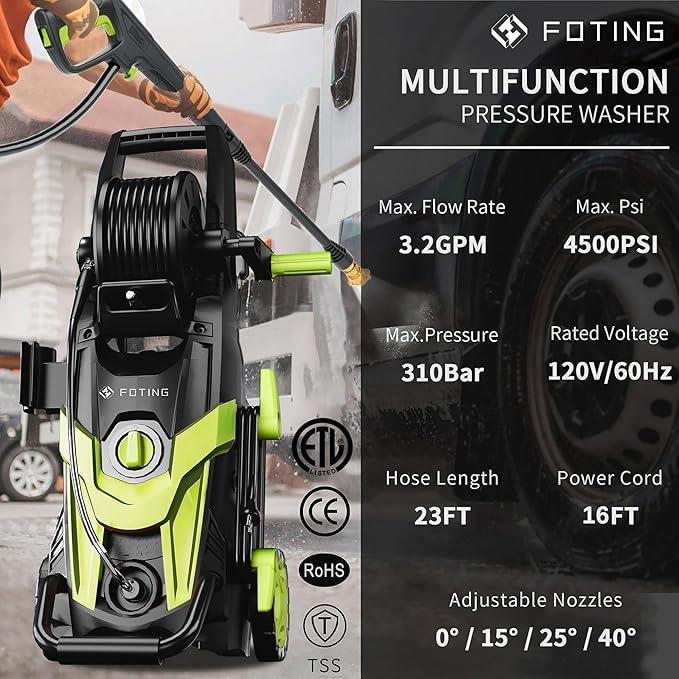 2025New Pressure Power Washer with 4 Quick Connect Nozzles, Inlet Hose & Filter, Foam Cannon for Cars/Fences/Driveways/Patios/Home Cleaning 4500PSI - NeatNest