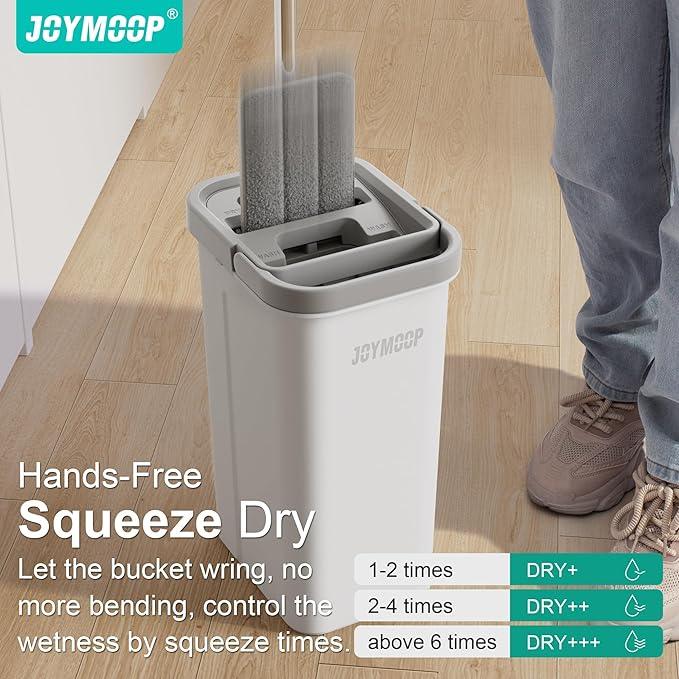 JOYMOOP Microfiber Flat Mop and Bucket System, Mops for Floor Cleaning and Wall Cleaner, Hardwood, Tile, Laminate, Vinyl Floors, Smooth Walls, and Glass Windows - 50" Flat Mop+1 Microfiber Pad[White] - NeatNest