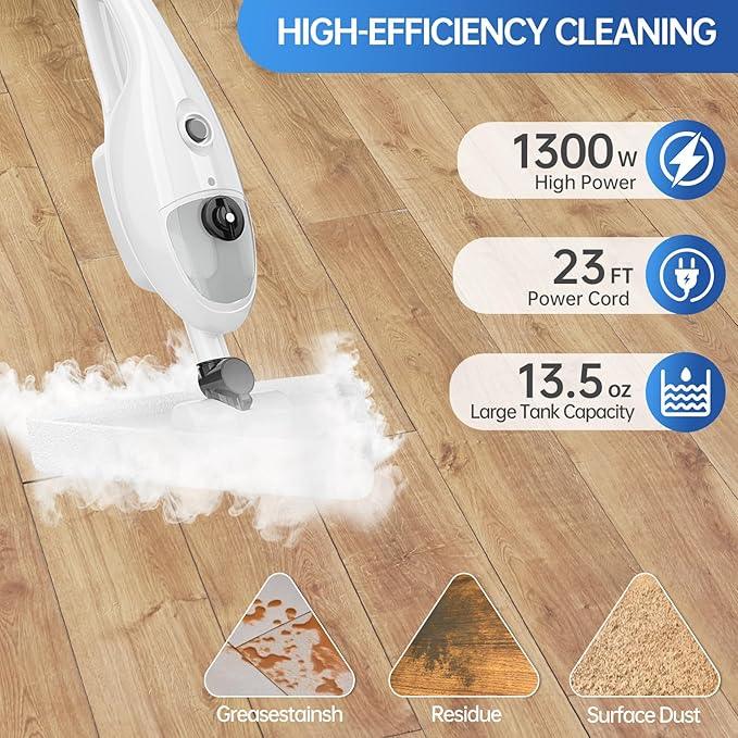 15-in-1 Steam Mops with Detachable Handheld Steamer, Multipurpose Steam Cleaner Mop for Hardwood Floors, High-Pressure 1300W Motor, 30s Fast Heat Up for Tile, Laminate, and Carpet Cleaning - NeatNest