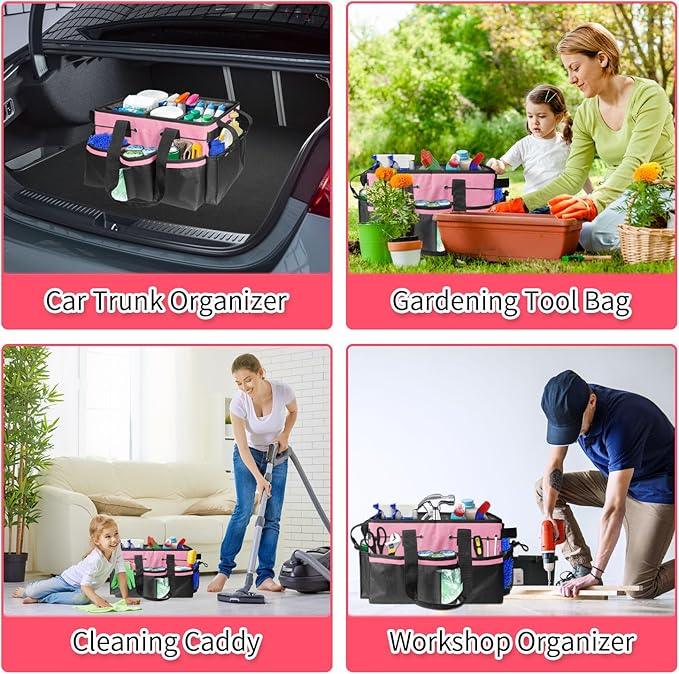 Boczif Cleaning Caddy Bag Wearable, Cleaning Caddy Supplies Organizer with Handle, Shoulder Straps & Detachable Divide, Cleaning Tool Organizers Tote Bag for Cleaners & Housekeepers(Pink) - NeatNest