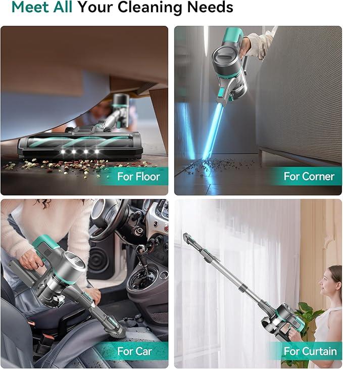 S10K Cordless Vacuum Cleaner, 55Kpa 60mins Lightweight Stick Vacuum with Powerful Suction for Home, Rechargeable, Self-Standing, Handheld Vacuum Cleaners for Hardwood Floors, Carpets, Pet Hair - NeatNest