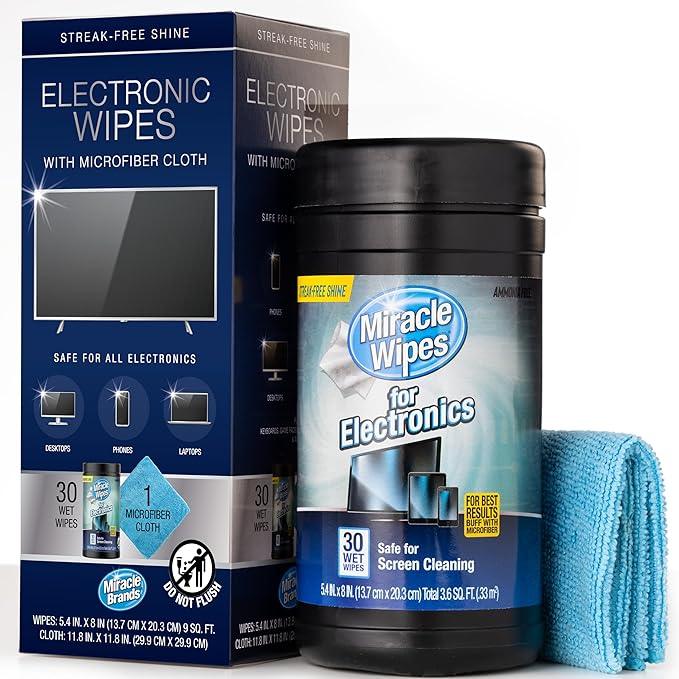 MiracleWipes for Electronics Cleaning - Screen Wipes Designed for TV, Phones, Monitors and More - Includes Microfiber Towel - (30 Count) - NeatNest