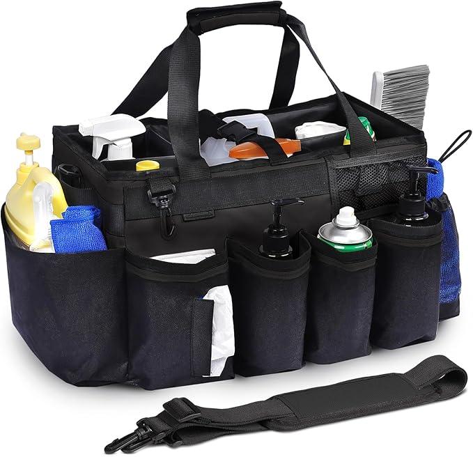 Large Cleaning Supplies Bags for Housekeepers, Professional Wearable Cleaning Supply Caddy for House Cleaners Detail Car Cleaning Supplies Organizer Tote with Handle, Black - NeatNest