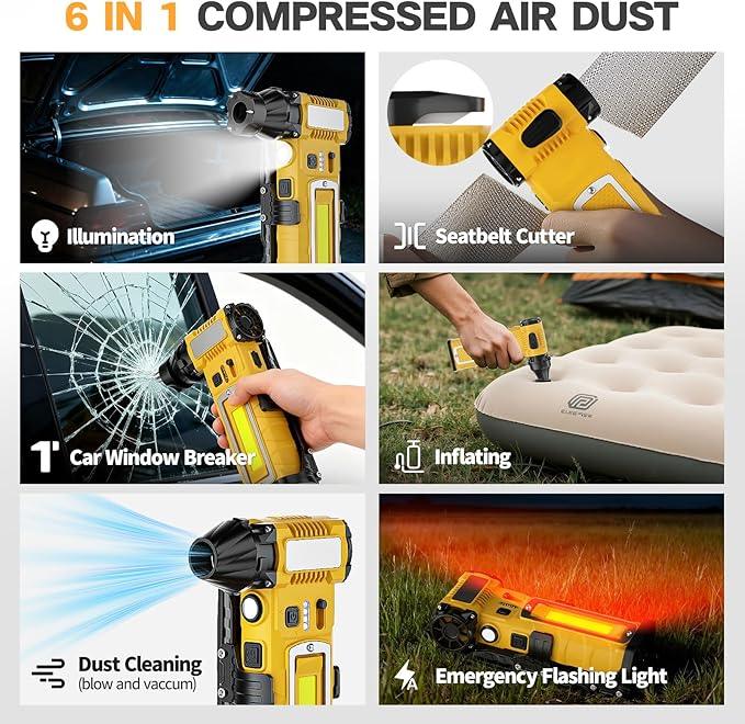 Compressed Air Duster 300000RPM 8000mAh,6-in-1 Electric Mini Air Blower with LED Light,Cordless Rechargeable Air Duster for PC Keyboard Computer Car Cleaning Electronics Cleaner Home and Outdoor Use - NeatNest