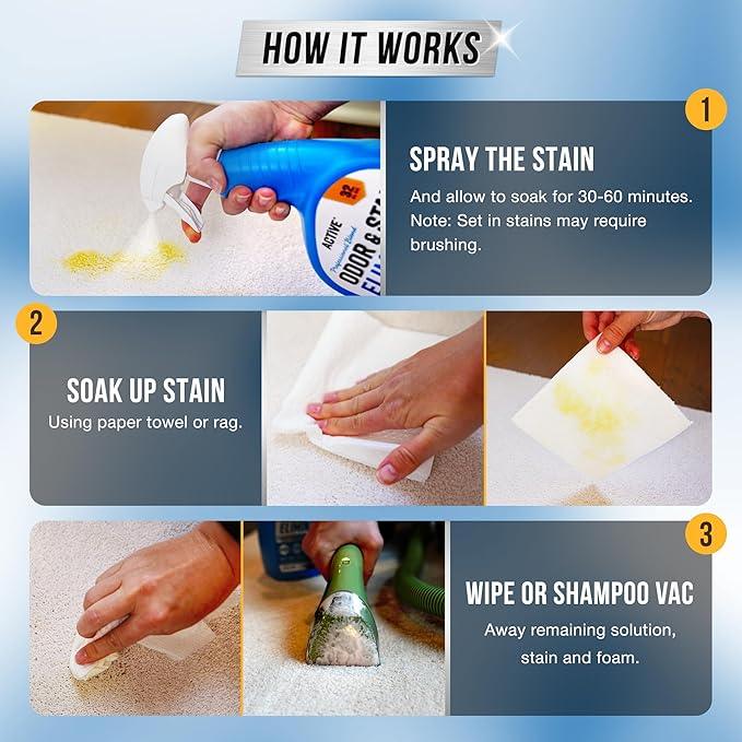 Pet Odor and Stain Eliminator - 32 oz ACTIVE Enzyme Cleaner for Dog & Cat Urine, Stain Remover Spray for Carpet, Upholstery, Hardwood, Spot Cleaning, Deodorizer for Dogs Cats Pets - Natural Citrus Oil - NeatNest