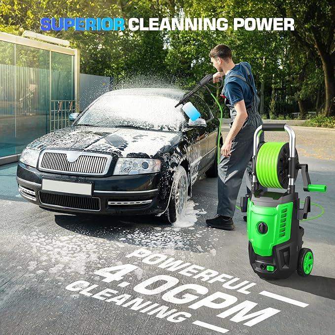 Professional Electric Pressure Washer 4800PSI, 4.0GPM Portable Power Washer with 4 QC Nozzles and Soap Bottle, Washer Machine for Cars/Home/Driveways/Patios/Decks/Fences (Green) - NeatNest