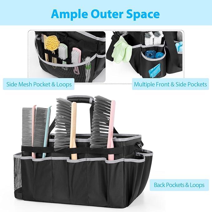 Extra-Large Wearable Cleaning Caddy, Organizer Bag for Products, Housekeeper Tote With Pad, Handle & Divider, Car Wash Tools Bag for Detailing Supplies, Gray Edge - NeatNest