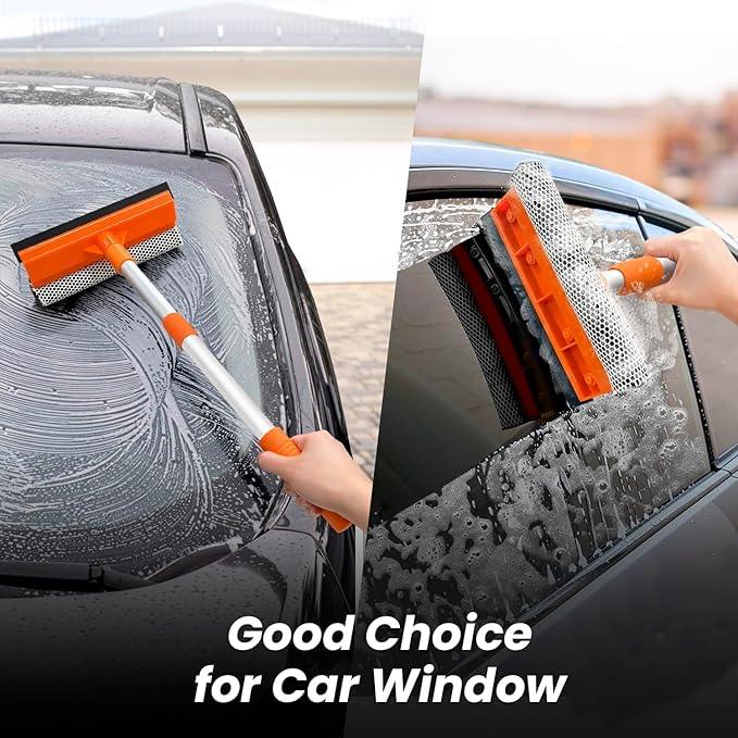 Squeegee for Window | 2-in-1 Window Cleaner Sponge and Soft Rubber Strip with Telescopic Extension Pole 18”-29” | Window Washer for Shower, Car Windshield, Mirror, Glass Cleaning - NeatNest