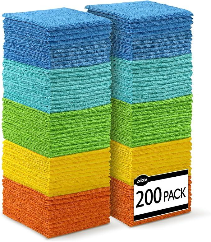 AIDEA Microfiber Cleaning Cloth, 200PK, Absorbent Shop Rags, Microfiber Towels for Cars, Kitchen Towels, Dusting Cloth for Home, Window, Cleaning Supplies, 12"×12" - NeatNest