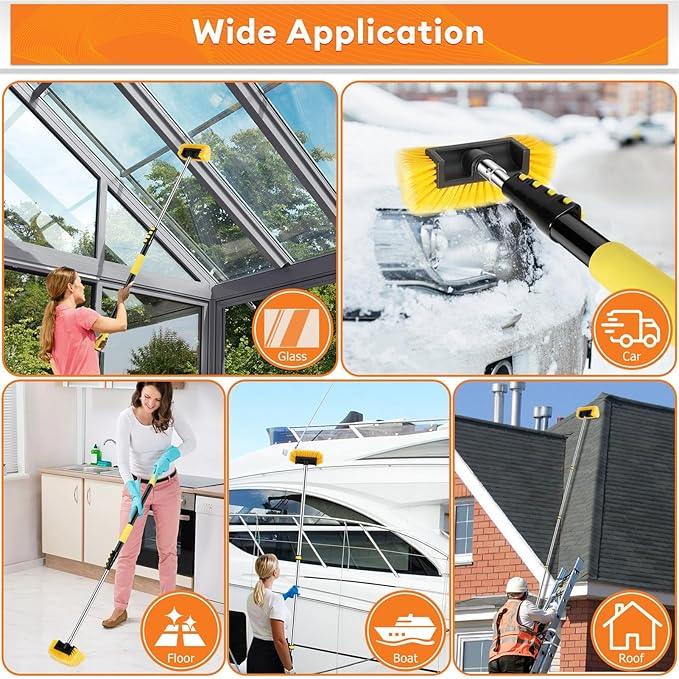 Car Wash Brush,12FT Car Wash Brush with Long Handle, Car Cleaning Brush 10-Inch Soft Bristles, 3-12Foot Telescopic Pole for Scratch-Free Cleaning Truck,RV, Boats,House Siding,Floors,Solar Panels - NeatNest