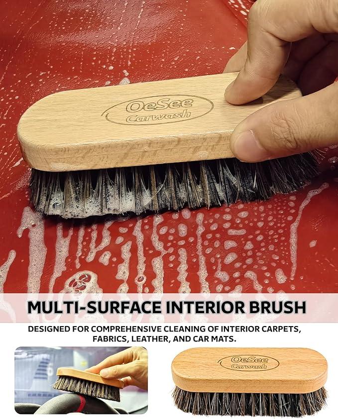 PRO Car Interior Cleaning Kit (9-Piece) - Deep Clean Tools for Leather, Dashboard & Upholstery | Boar Bristle Brush, Dual-Sided Scrub Sponge, Microfiber Towels, Polish Scrub Mitt, Detailing Brushes - NeatNest