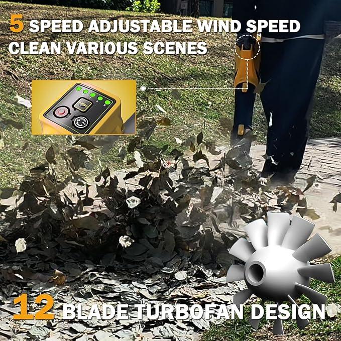Leaf Blower Cordless,720CFM Electric Blower with 2 x 21V 7.8Ah Battery and Charger, 5-Variable Speed & Turbo Mode, Blowers for Lawn Care - NeatNest