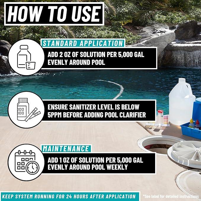 Pool Clarifier - Natural Chitosan Clarifier, Swimming Pool Cleaner Liquid, Cloudy Pool Water Treatment, Pool Chemicals for Inground Pools & Above Ground Pools, 32oz - NeatNest