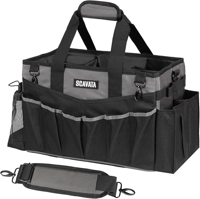 Wearable Cleaning Caddy Bag, Cleaning Caddy Supplies Organizer with Handle & Shoulder Straps for Housekeepers, Under Sink & Car Cleaning Tool Organizers with 4 Foldable Divider (DarkGrey) - NeatNest