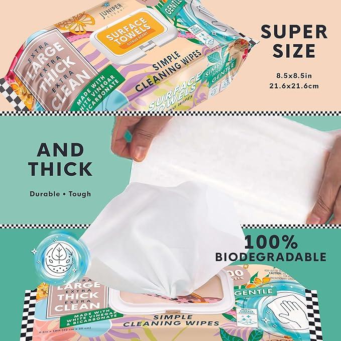 Single Surface Cleaning Wipes Bleach Free, Thick & Large Dispose, All-Purpose Cleaner for Bathroom, Kitchen, Office, 100 Count Soft Flow, Biodegradable, Citrus Scent - NeatNest