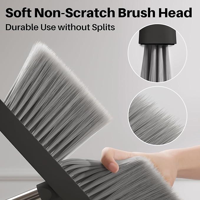 JOYMOOP 2 Pack Broom and Dustpan Set, Black and White Combo, Upright Angle with Built-in Comb Teeth for Pet Hair and Hard Floors - NeatNest