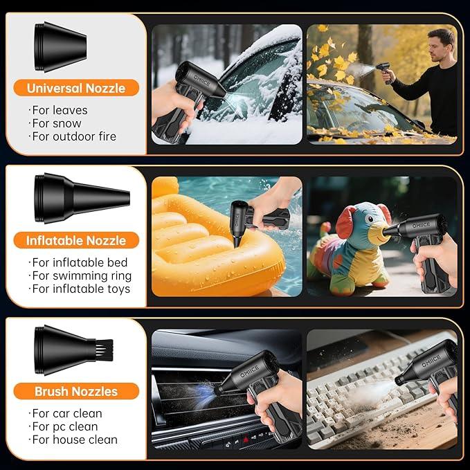 Compressed Air Duster, 150000RPM Electric Air Duster with 3 Gear Speed Adjustable, Rechargeable Cordless Dust Cleaner with Brush/Lighting for Keyboard, PC, Car, Outdoor, Air Bed - NeatNest