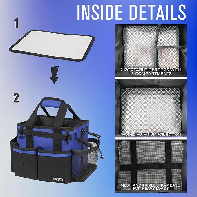 Compact Wearable Cleaning Caddy, Small Supplies Organizer with Handle & Shoulder Straps for Housekeepers, Under Sink & Car Cleaning Tool Organizer Bag (Blue) - NeatNest