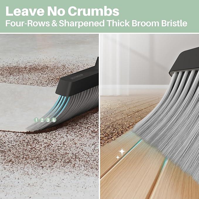 JOYMOOP Black Broom and Dustpan Set with 56” Handle, Upright Angle Design for Pet Hair and Hard Floor Sweeping - NeatNest