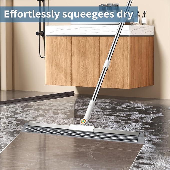 Squeegee Broom for Floor, Rubber Silicone Magic Broom with 180° Rotating Head & 63" Long Handle, Floor Squeegee Broom for Indoor/Outdoor Floor Cleaning, Pet Hair, Tile, Garage Concrete, Glass - NeatNest