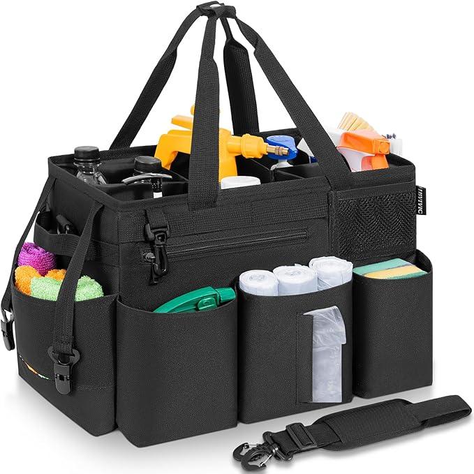 Wearable Cleaning Caddy Bag for Cleaning Supplies, Large Capacity Cleaning Organizer Tote Bag Kitchen Cleaning Supplies Storage Bag for Cleaners Housekeepers (Black) - NeatNest