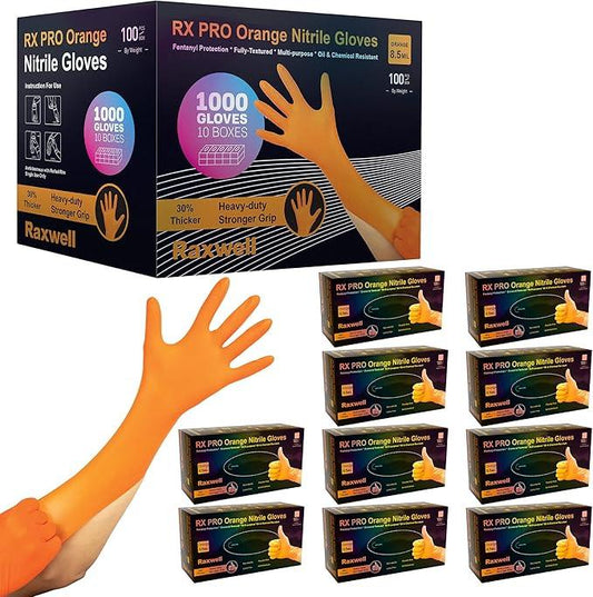 Raxwell Orange Nitrile Gloves 8.5 Mil - Powder-Free Puncture-Resistant Protection - Diamond-Texture Work Gloves with Grip - NeatNest