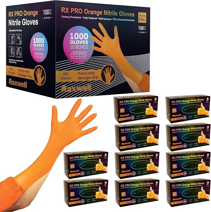 Raxwell Orange Nitrile Gloves 8.5 Mil - Powder-Free Puncture-Resistant Protection - Diamond-Texture Work Gloves with Grip - NeatNest