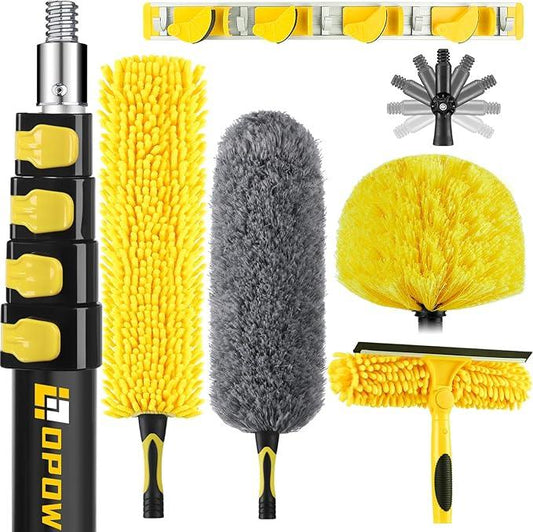 25 Foot High Ceiling Duster Kits with 5-18ft Heavy Duty Extension Pole, High Reach Duster for Cleaning,Microfiber Feather Duster,Cobweb Duster,Ceiling Fan Duster,Window Squeegee & Cleaner - NeatNest