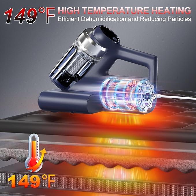 Mattress Vacuum Bed Vacuum Cleaner with 253.7nm UV-C Light, Hyper Helix Motor with 16kPa Strong Suction & 33000 RPM/Min Tapping, HEPA Filter, 149℉ Heat & Ultrasonic & Anion for Bed and Pet - NeatNest