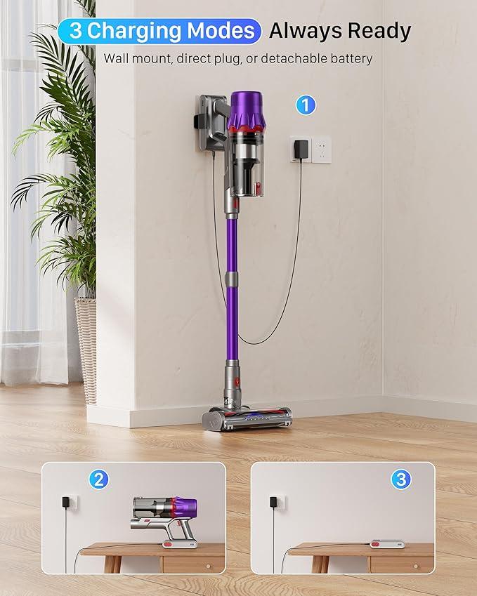 Cordless Vacuum Cleaner - Powerful Stick Vacuum with HEPA Filter, 55-Min Runtime, LED Light, Anti-Tangle Brush, Detachable Battery, Lightweight for Home, Pet Hair, Carpets & Hard Floors - NeatNest