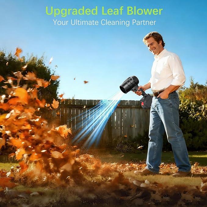 Leaf Blower Cordless with Battery and Charger,21V Electric Handheld Leaf Blower, 950000RPM Powerful Fan with Adjustable Speed, Lightweight Blower for Patio, Lawn, Blowing Leaves and Snow(Coal) - NeatNest