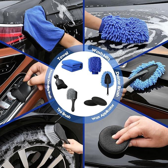 Qydipclin 42Pcs Car Detailing Kit, Car Detailing Brush Set, Car Wash Cleaning Kit, Car Detailing Brushes, Professional Car Care Kit for Interior Exterior Wheels, Blue - NeatNest