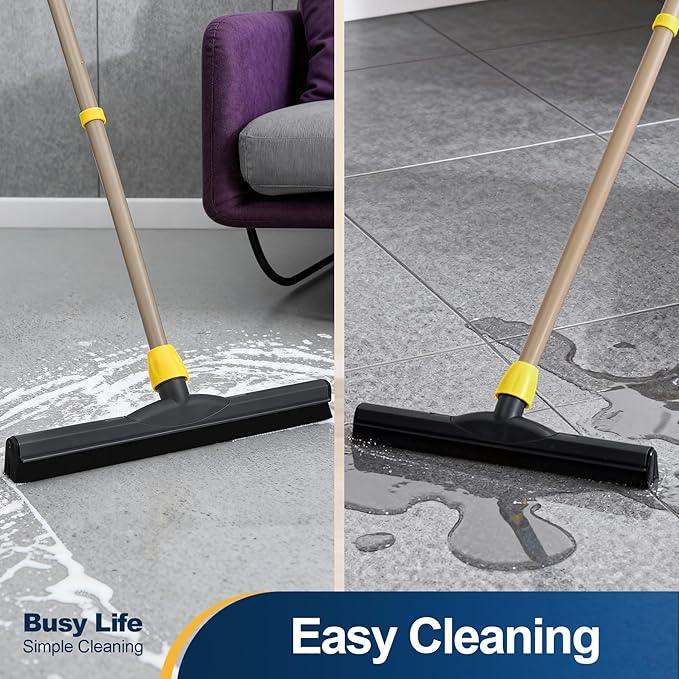 Yocada Floor Squeegee Scrubber Adjustable Telescopic Pole Heavy Duty Household Broom EVA Foam Blade for Garage Courtyard Shower Bathroom Floor Marble Glass Tile Water Foam Cleaning - NeatNest