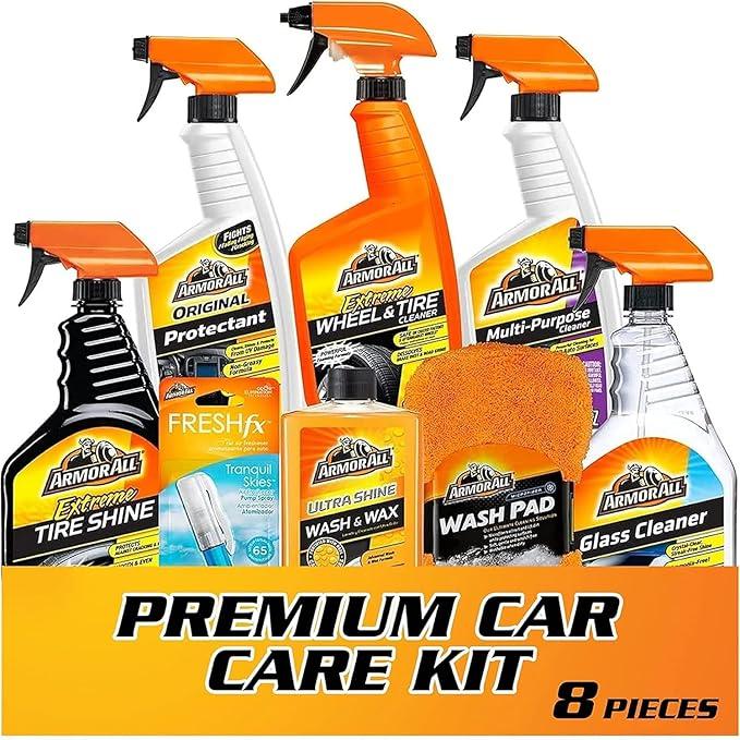 Armor All Premier Car Care Kit, Includes Car Wax & Wash Kit, Glass Cleaner, Car Air Freshener, Tire & Wheel Cleaner (8 Piece Kit) - NeatNest