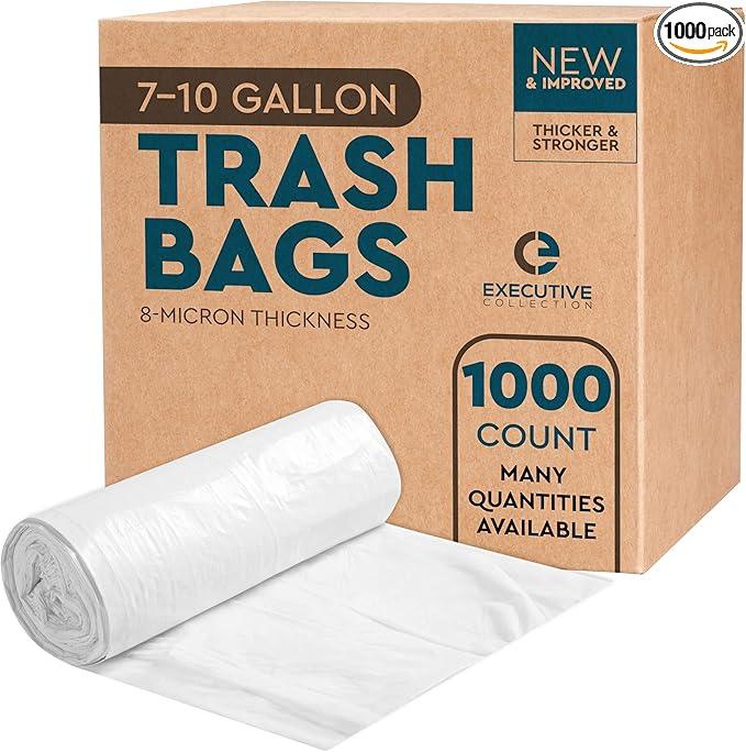 Clear 7-10 Gallon Trash Bags, 1,000 Bulk Pack - Medium Size Garbage Bin Liners for Office, Bedroom and Kitchen Wastebasket Cans - by Executive Collection - NeatNest