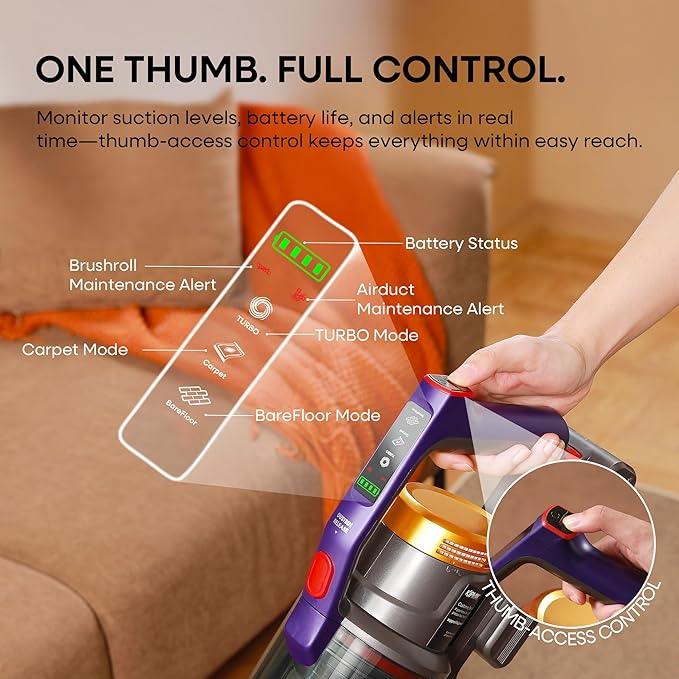 KIPMAX Cordless Vacuum Cleaner, 50KPa 550W Stick Vacuum for Home, 70Mins Anti-Tangled Vacuum Cleaner for Pet Hair/Carpet/Floor, Self-Standing Vacuum with Rechargeable Battery, LED Display&Aromatherapy - NeatNest