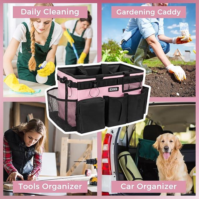 Wearable Cleaning Caddy Bag, Cleaning Caddy Supplies Organizer with Handle & Shoulder Straps for Housekeepers, Under Sink & Car Cleaning Tool Organizers with 4 Foldable Divider (SweetPink) - NeatNest
