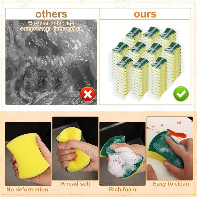 200 Pcs Individually Wrapped Sponges,Uncompressed Non Scratch Scrouing Sponges for Household Cleaning Dishes Kitchen Airbnb Apartment Car Bike - NeatNest