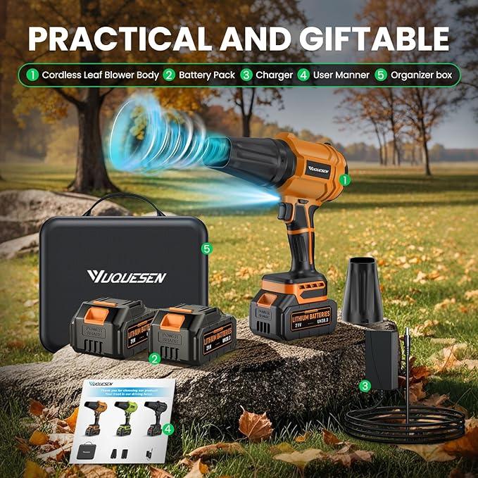 Cordless Leaf Blower, 980,000 RPM Handheld Leaf Blower with 2 X 4.0Ah Batteries & Charger, Lightweight Leaf Blowers for Patio Cleaning, Lawn Care, Leaves, Dust - Orange - NeatNest
