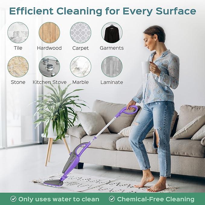 Turonic ST3 10-in-1 Steam Mop - 1500W Floor Steamer with Detachable Handle, 110°C Steam, 25-Min Runtime, Handheld Cleaner for Tile, Grout, Hardwood, Carpet, Upholstery, Chemical-Free Cleaning - NeatNest
