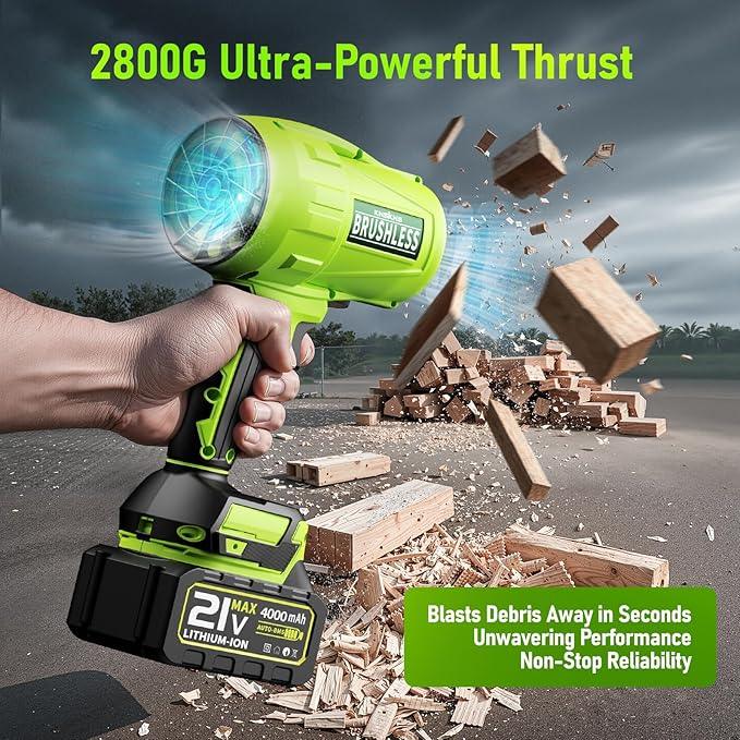 Leaf Blower Cordless with Battery and Charger,580000RPM Lightweight Mini Leaf Blower,21V Handheld Electric Blower with 2×4.0Ah Batteries & Fast Charger,Turbo Jet Blower for Lawn,Yard,Garage - NeatNest