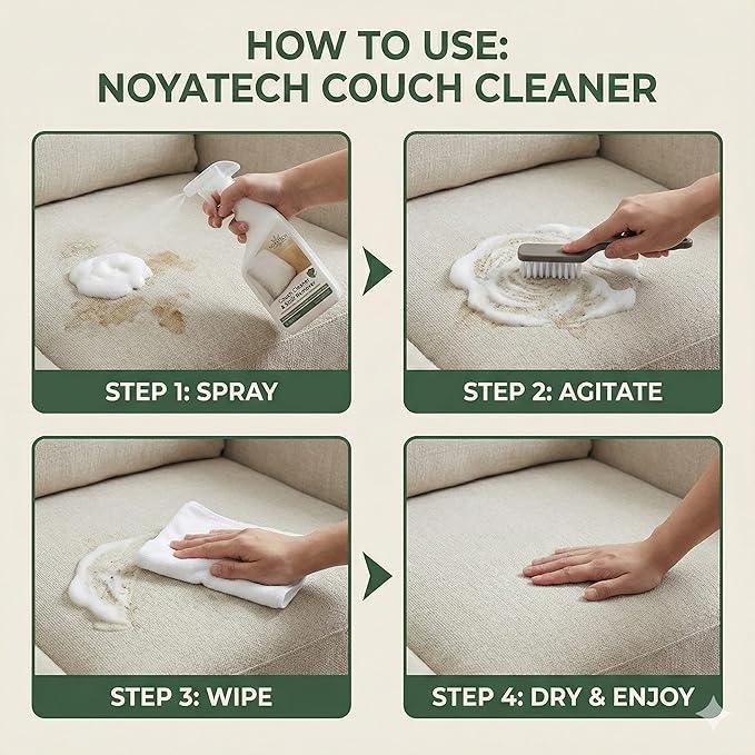 NOYATECH Couch Cleaner and Stain Remover Spray – Professional Strength, Multi-Surface Fabric and Upholstery Cleaner – Pet-Safe, Non-Toxic, Quick-Drying for Couches, Sofas & Car Interiors. - NeatNest